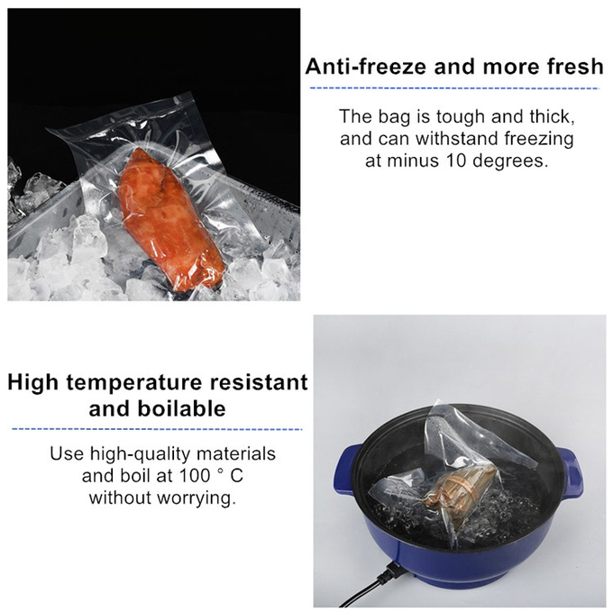 Le stockage libre de vide de BPA met en sac la nourriture faite sur commande a gravé le sac en refief transparent congelé entier 2 de joint hermétique